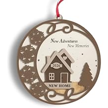 2026 New Home Ornament Wooden Housewarming Gift for New Homeowners, Couples & Friends New Adventures New Memories Keepsake