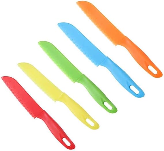 5 Pcs Kid Plastic Kitchen Knife Set, Safe Kitchen Knife Sawtooth Cutter Plastic Toddler Cooking Knives Children Paring Knives
