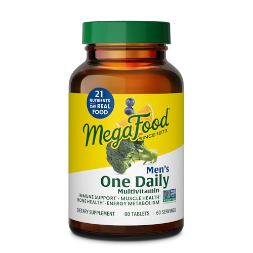 MegaFood One Daily Mens Multivitamins - Multivitamin for Men - Vitamin C, Vitamin D3 & Vitamin B12 - Muscle, Energy Metabolism & Immune Support - Vegetarian, Gluten Free - 60 Tablets, 60 Servings