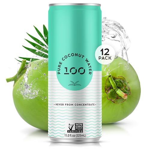 100 Coconuts - 100% Pure Coconut Water - Low Calorie All-Natural Drink with Electrolytes - Naturally Sweet, no preservatives - Non-GMO, 11 fl oz, Pack of 12 Pure Coconut Water