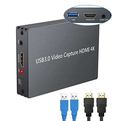CAMWAY 4k HDMI Video Game Capture Card, 1080P HDMI to USB 3.0 Video Capture HDMI 4k Adapter Device, HDMI Loop-Out Microphone Input Audio Output, Support Windows Linux Mac OS YouTube OBS Twitch