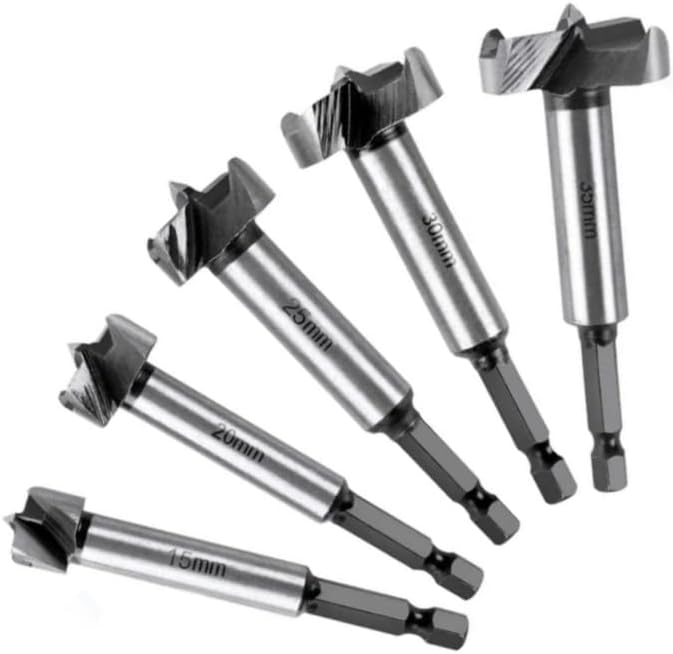 Set of 5, Hex Shaft Bore Bit, Woodworking Drill Bore Bit Set, Hole Saw Bore Bit, Bore Bit, Woodworking Thorb, For Woodworking, Hard Wood Plastic Plywood, Hard Alloy, Counter Drill, Precision