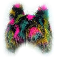 PURFUN Colorful Faux Fur Earflap Hats with Cat Ear, Adults Cosplay Halloween Animal Theme Wolf Cat Hooded Hat Costume Caps
