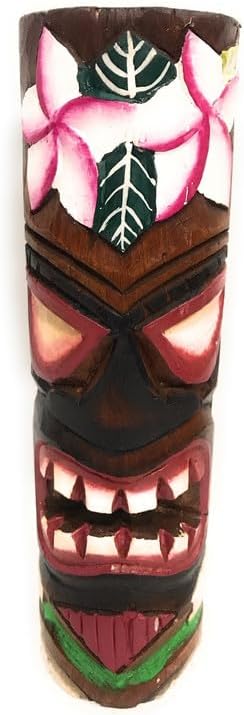 Tiki Totem 10" w/Plumeria Flowers - Hand Carved | #dpt535825a