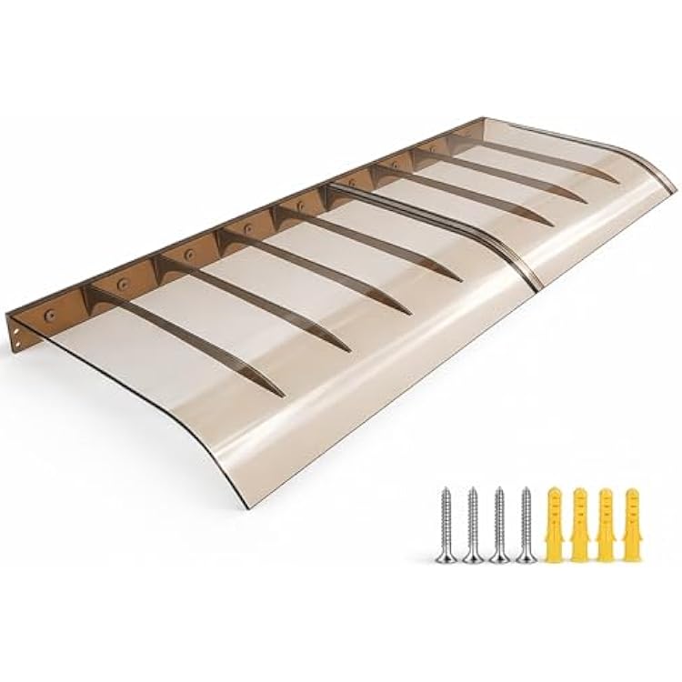 16-118 Window Awning Exterior, 3.5mm Thick Solid Polycarbonate Cover, Spliced Outdoor Overhang Canopy for Front Doors, Windows & Entrances, UVRainSnow Protection Patio AwningsBrown,24x47