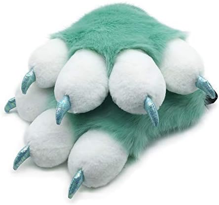 Furryvalley Fursuit Paws Furry Partial Cosplay Fluffy Claw Gloves Costume Lion Bear Props for Kids Adults Mint Green