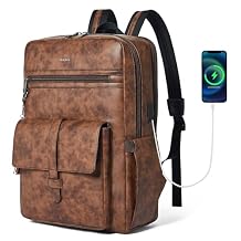 Shrrie 16 inch Vegan Leather Laptop Backpack with USB Charger,Smart Computer Backpack for Men and Women Business,Work,Office,College