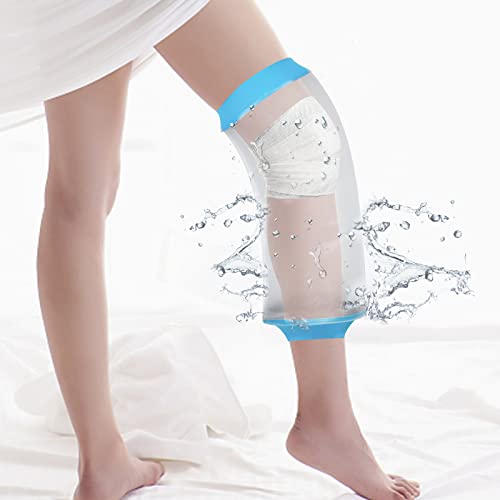 SUPERNIGHT Waterproof Knee Cast Cover for Shower, Adult PICC Line Covers for Knee, Watertight Reusable Cast Protector for Leg Surgeries Wound Bandage Black Adult knee Blue