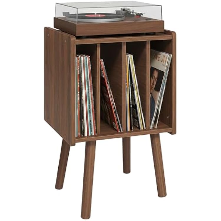 Montex Record Player Stand, Vinyl Record Storage Table with 4 Cabinet, Holds up to 40 Vinyls, Mid Century Modern Turntable Stand, Organizer Vinyl Table for Bedroom Living RoomWalnut