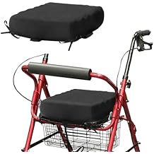 Rollator Walker Seat Cushion 12x12x3.5 Inch Support Pad with Breathable Mesh Cover, Adjustable Straps for Secure Fit(Black)