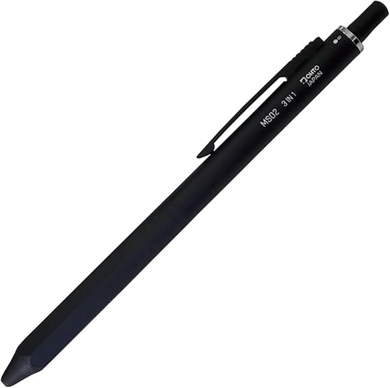 OHTO MS02 3-In-1 Multifunction Pen, Equipped with Needle Tip 0.7mm Black and Red Oil-Based Inks, 0.5mm Mechanical Pencil, All-Metal Body Black, MS02-MF3-BK