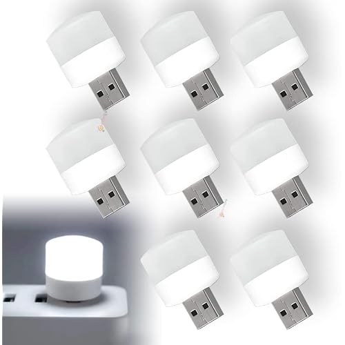 GüncelÇarşı Mini USB LED Işık, 1W Enerji Tasarruflu, Gece Aydınlatma, Rehber Gece Lambası, Kitap Okuma Lambası Işığı, Küçük Yuvarlak Işıklar 8 ADET