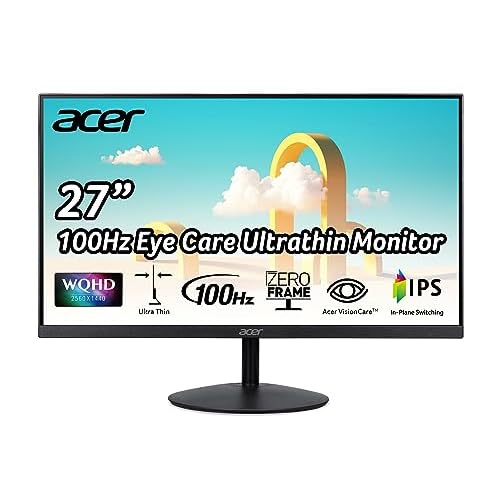acer SB272U Ebiip 27 WQHD 2560x1440 IPS Zero-Frame Gaming Office Monitor | AMD FreeSync Technology | Ultrathin Stylish Design | 100Hz | 1ms VRB | Low Blue Light | Display Port & 2 x HDMI 2.0 Ports