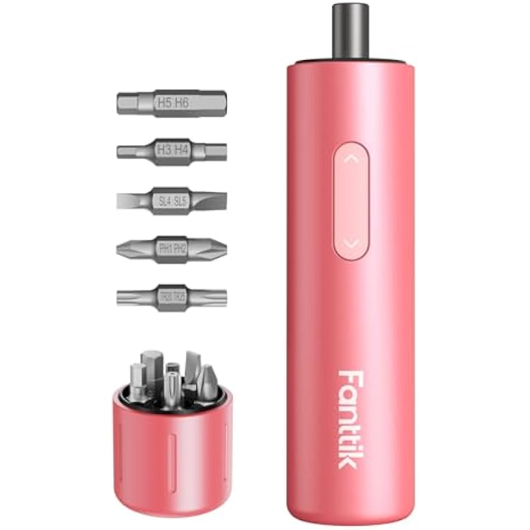 Fanttik S1 Capsule Cordless Screwdriver, Electric Screwdriver, Max 5 N.m, 320 RPM Motor, 5 Pcs Double-Ended Bits, Compact Design, LED Light, 14Hex, Idea Tool for Furniture, Appliances-Pink
