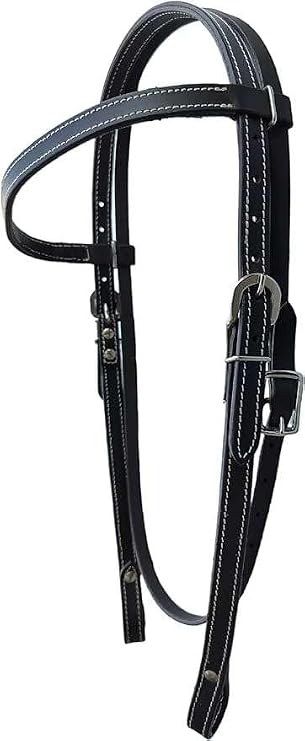 Double Stitched Latigo Leather Browband Western Headstall, Pony Bridle, Leather Pony Headstall for Horses