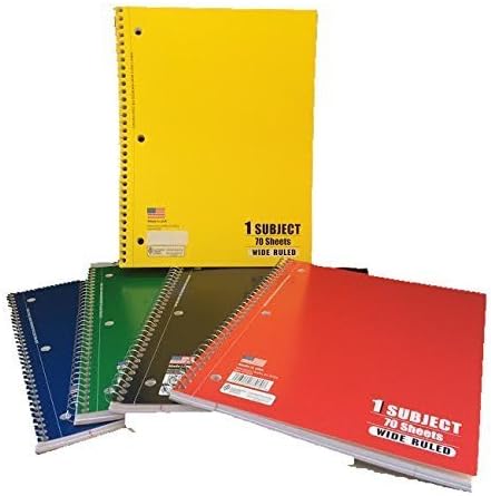 1 Subject Wide Ruled Spiral Notebook, 70 Pages-5 Colors-Total 5 Notebooks