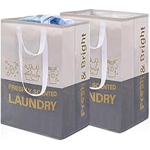 2 Pack Laundry Baskets, 92L Freestanding Laundry Basket with Handles, Waterproof Tall Collapsible Clothes Hamper for Dorm, Bedroom, Bathroom