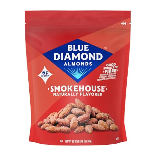 Blue Diamond Almonds, Smokehouse Flavored Snack Nuts, Plant-Based Protein and Fiber Snacks, Gluten Free Iconic Flavor Salty Nuts, Great for Events, Holidays, Parties, 25 Oz Resealable Bag Pack of 1
