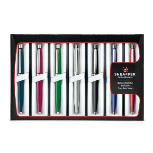 Sheaffer Vibrant, Fun and Modern VFM Refillable Ballpoint Pens with Polished Nickel Appointments - 7 Assorted Colors