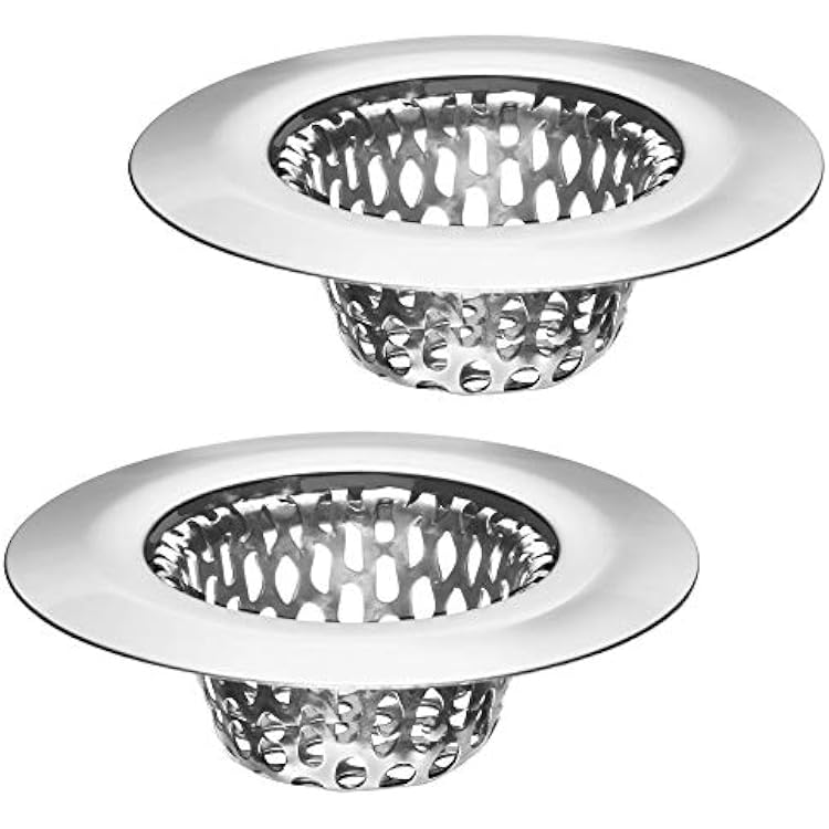 2 Pack - 2.125 Top  1 Basket- Sink Strainer Bathroom, Utility, Slop, Laundry, RV and Lavatory Sink Drain Strainer Hair Catcher. 18 Holes. Stainless Steel