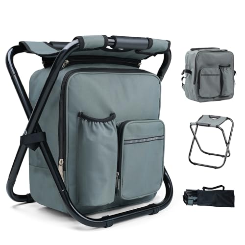 Portable Backpack Stool Cooler Chair for Adults Heavy Duty 350lbs, Lightweight Folding Detachable Large Camping Seat Backpack Cooler Chair for Fishing Hunting Travel