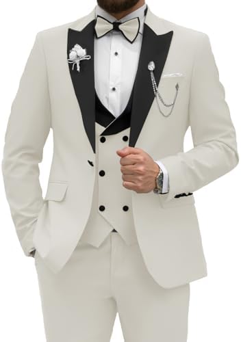 Wangyue Mens Tuxedo Suit 3 Piece Slim Fit Suit for Men Tuxedo for Men Wedding Party Dinner Prom