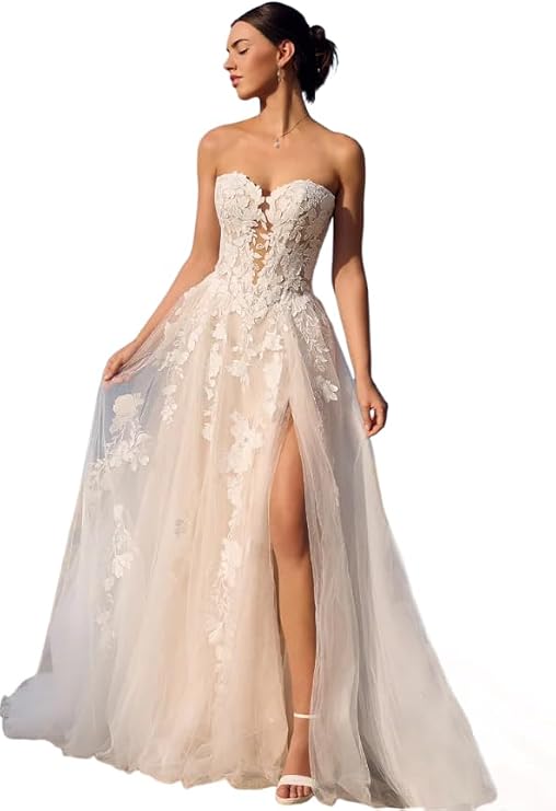 Yexinbridal Lace Tulle Wedding Dresses for Bride 2026 Boho A-Line Bridal Dresses for Women Off Shoulder V Neck Wedding Gowns
