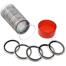 OnFireGuy 20pcs 39mm Black Ring Coin Capsules & Capsule Tube with Red Cap Lid for 1oz Silver Rounds | Protective Coin Cases for 1oz Silver Buffalo, Copper Rounds and Standard Casino Chips