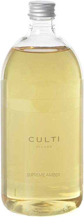 Culti Milano Reed Diffuser Refill 1000 ml | Supremeamber Fragrance, Patchouli, Black Vanilla, Cystus and Quinotto Note. - Duration 4 Months - Meterage: 10 to 20 m²