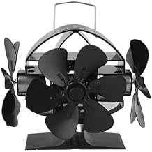 Heat Powered Stove Fan 3 Heads 18 Blade Aluminum 270 Degree Blowing Fireplace Fan with Protective Cover Handle for Home Wood Burning Stove