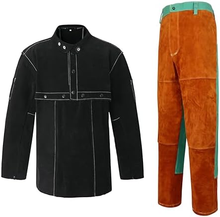 Heavy-Duty Welding Safety Gear: Leather Jacket and Flame-Resistant Pants L
