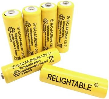AA Size NiCd AA 600mAh 1.2V Rechargeable Batteries for Solar Lamp Solar Light (6-PCS 600mAh Yellow)