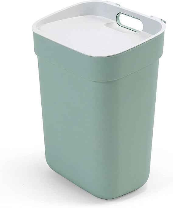 CURVER Ready to Collect 10L Recycling Lift Top Kitchen Bin, Green with Light Grey Lid, Resin