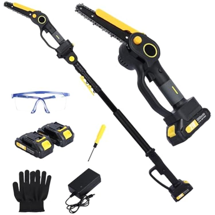 2-in-1 Cordless Pole Saw & Mini Chainsaw 6 Inch Brushless Electric Rotatable Pole Saws for Tree Trimming, 21V Pole Saw Kit with 4.9-7.5ft Adjustable Pole Saw, 2 x 2.0Ah Battery and Charger 2.0