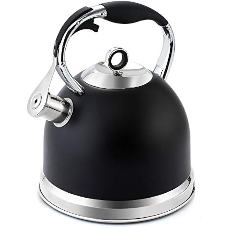 HIHUOS Tea Kettle for Stovetop, 3 Quart Loud Whistling Teapot with Cool Grip Ergonomic Handle Food Grade Stainless Steel Teakettle for Tea, Coffee Black