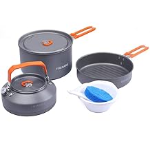 Fire-Maple Feast Outdoor Camping Cookware Set, Portable Stackable Cooking Pot and Pan Kit with Kettle, Saucepans and Spatula for Hiking, Fishing and Backpacking