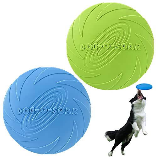 Dog Flying Disc, 2 Pack Dog Flyer Toys, Soft Rubber Interactive Lightweight Flying Disc Dog Toy for Small Large Dogs - Floats in Water & Safe on Teeth, 7.2 inch.