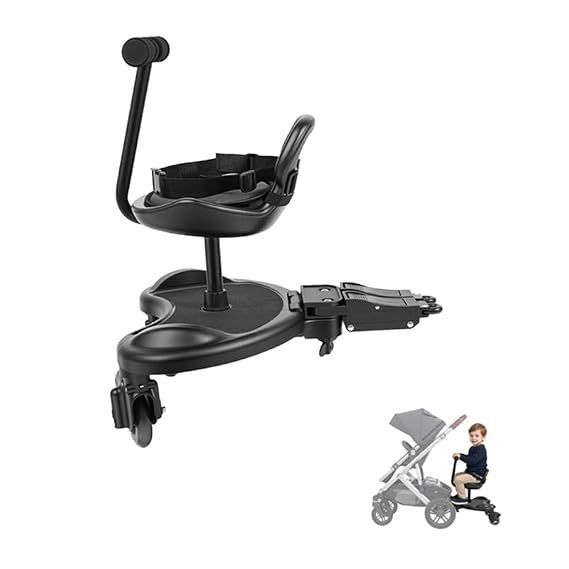 Universal Stroller Board Buggy Board, Stroller Glider Board Stroller Standing Board with Backrest and Detachable Seat, Sit and Stand Stroller Attachment for Toddler to Ride, Up to 55lbs