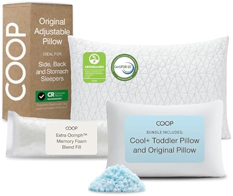 Coop Sleep Goods Cool+ Cooling Toddler Pillow + Original Adjustable Pillow King Bundle