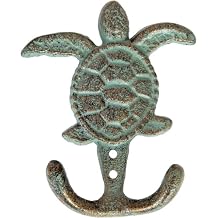 Colonial Tin Works Cast Iron Hooks Cast Iron Sea Turtle Double Hook Bronze with Green Verdigris Patina Great Gift 3.5" W X 4.5" H 6744 (Sea Turtle Hook Pack of 1)