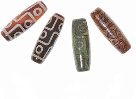 4PCS Mixed Color Tibetan Style dZi Beads, 9-Eyes Himalayan Natural Agate, Dyed & Heated, Rice Shape, Buddhism Jewelry Rosary Beading Supplies