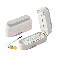 Multiple Pill Cutter - Pill Cutter Splitter for Small Tiny Large Pills Professional | Vertical Press-Down Cutting & Adjustable | Sturdy Blade & Guard | Includes Cleaning Brush (Grey)