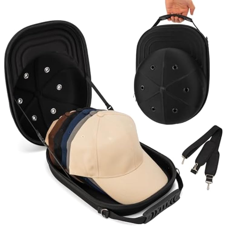 Hat Travel Case, Hat Carrier Travel Case with Adjustable Shoulder Strap, Hat Organizer Baseball Caps Holder for 6 Baseball Caps, Perfect for Traveling & Home Storage, Small