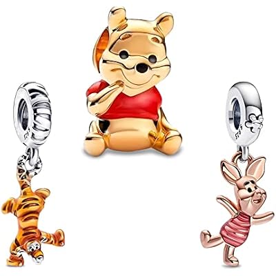 Doyafer 925 Sterling Silver Charms Tiger, bear, little pig Beads For Women Bracelets Necklace 3 PiecePackage Charm Set- B