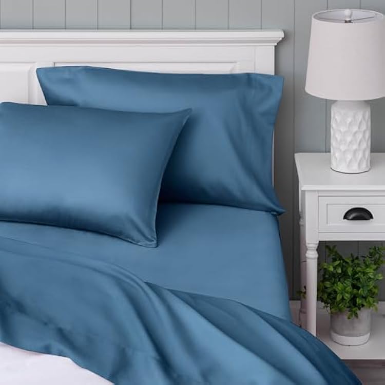 Welhome Full Bed Sheet Set, 100% Cotton Full Size Deep Pocket Super Soft Bedding, Cooling, Breathable & Extra Soft, Blue