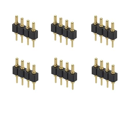 Treedix 6PCS Gold Plated Spring Loaded Thimble Pogo Pin 7.5mm Long Pin Male Spring Pogopin Header Target Connector Through Hold PCB (4 Pin Male)