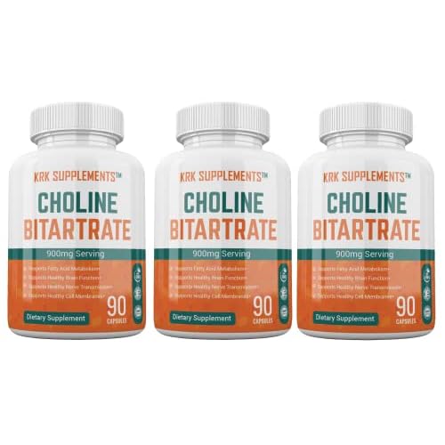 KRK SUPPLEMENTS Bundle Combo for 3 Total Bottles of Choline Bitartrate 900mg Per Serving