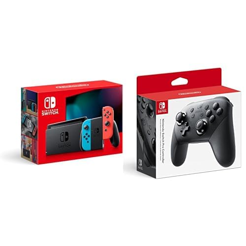 Nintendo Switch with Neon Blue & Neon Red Joy-Con and Pro Controller Bundle