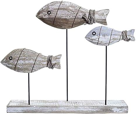 Nautical Theme Hand Carved Wooden Fish Decoration Wood Fish Home Decor Table Centerpiece - 3 Fishes
