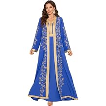 Embroidery Abayas for Women Muslim Moroccan Floral Maxi Kaftan Dress Arabic Islamic Dubai Robe Ramadan Prayer Clothes